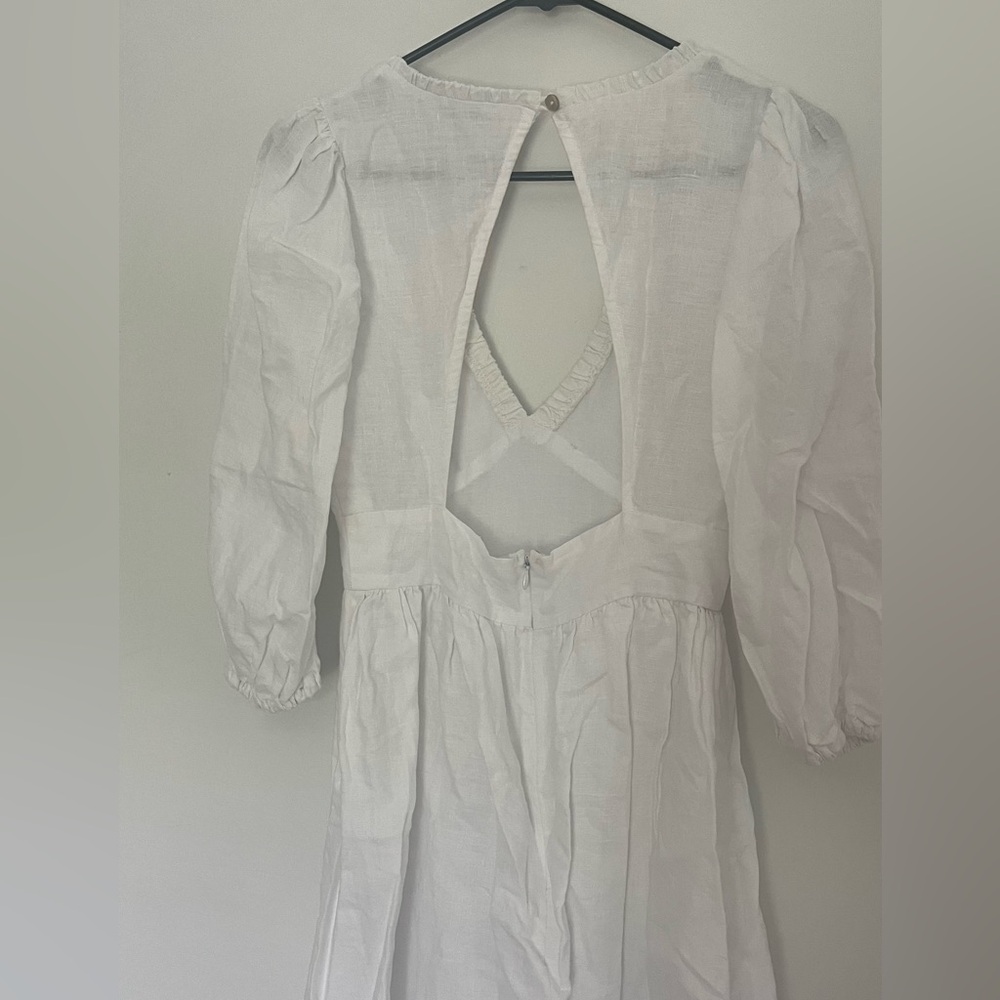 Billy J White Linen Puff Sleeve Midi Dress Size Small - Picture 4 of 5